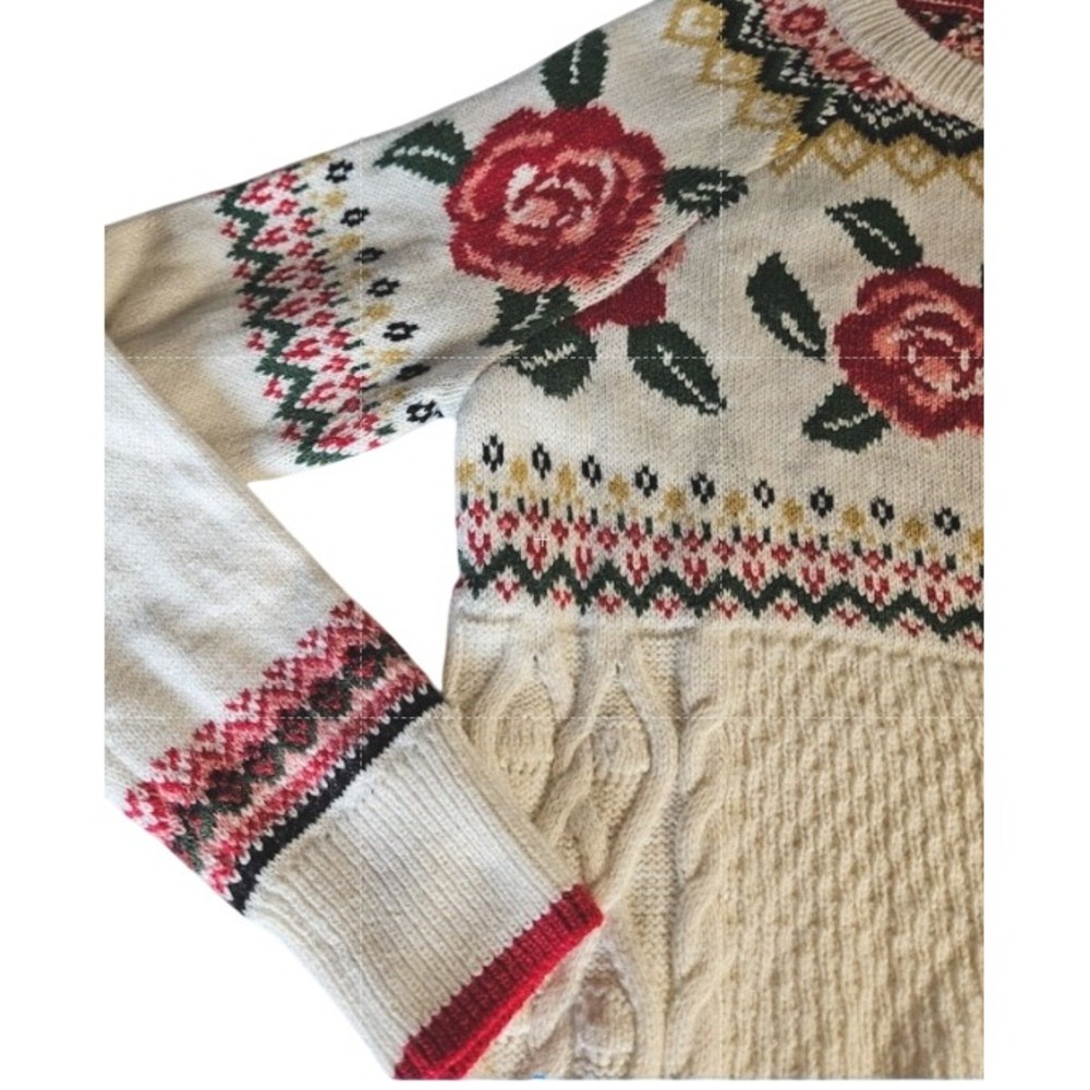 Mossimo Supply Co. Women's Cozy Floral Fair Isle Sweater S Roses GrandmaCore